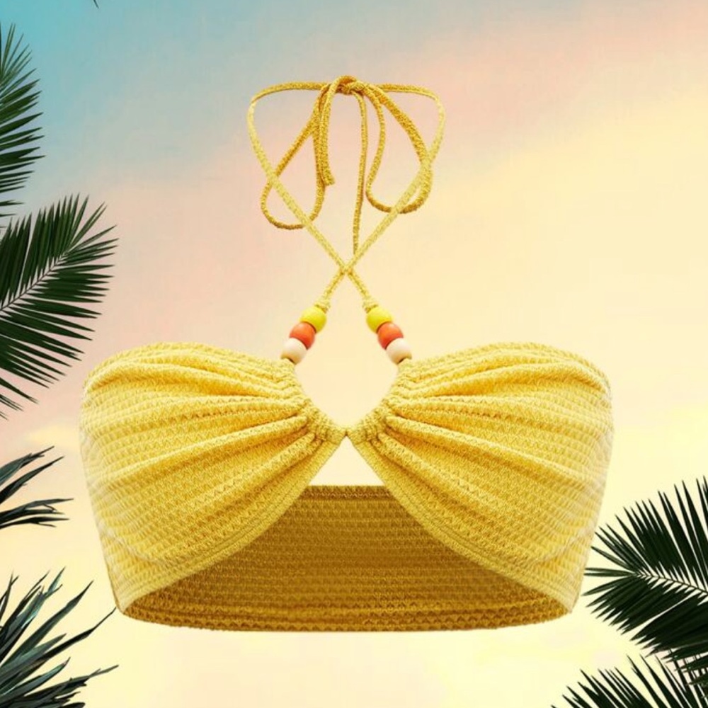 Yellow Crochet Halter Crop Top